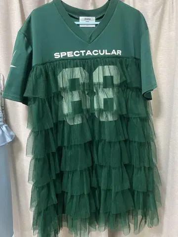 그린 티어드 프릴 원피스 반팔