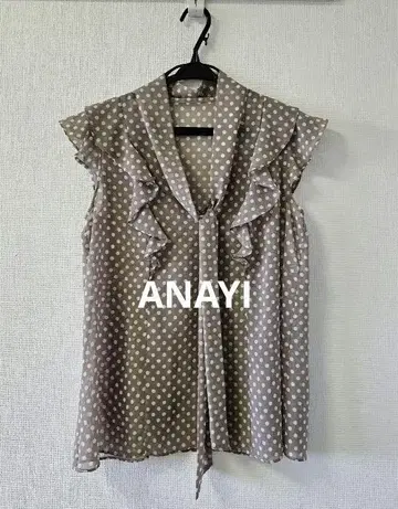 ANAYI 프릴 슬리브리스 셔츠 베이지 도트