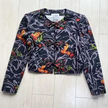 MOSCHINO 모스키노 리본 올 패턴 노카라 자켓