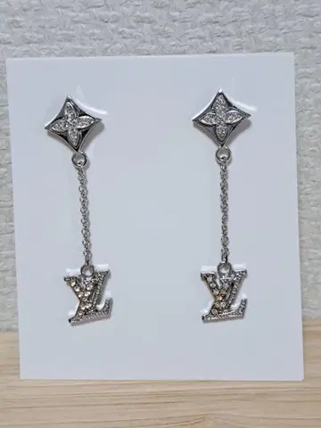 LV 로고 별 모양 스톤 체인 롱 귀걸이
