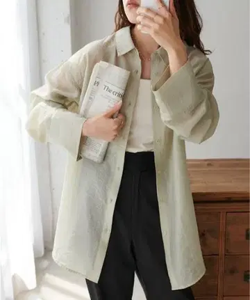 디스코트 시어 빅 칼라 셔츠 Discoat 새상품급