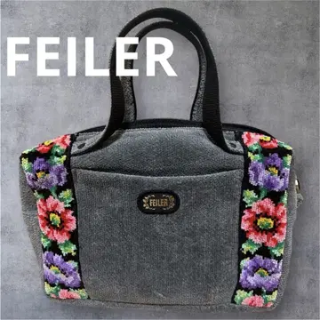 FEILER 꽃무늬 자수 핸드백 그레이 중형