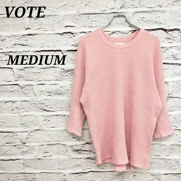 VOTE [ MEDIUM ] 7부 소매 와플 T셔츠 라운드 헴 코튼 핑크