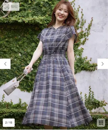 anySIS 시어 체크 원피스 네이비 새상품