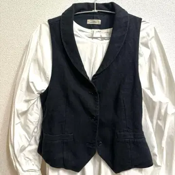 nest Robe 네스트로브 다크 네이비 린넨 노카라 베스트