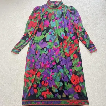 LEONARD 레오나르 꽃무늬 수채화풍 긴팔 실크 원피스 M 사이즈