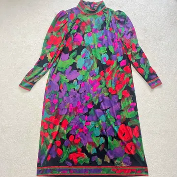 LEONARD 레오나르 꽃무늬 수채화풍 긴팔 실크 원피스 M 사이즈