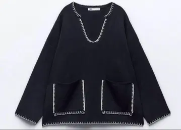 ZARA 탑 스티치 니트 스웨터 네이비 블루 S 사이즈