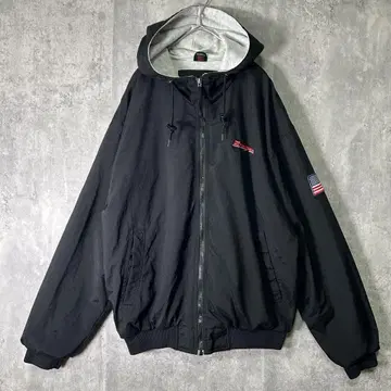 레어 snap on 나일론 후드티 자수 로고 블랙 충전솜 블루종