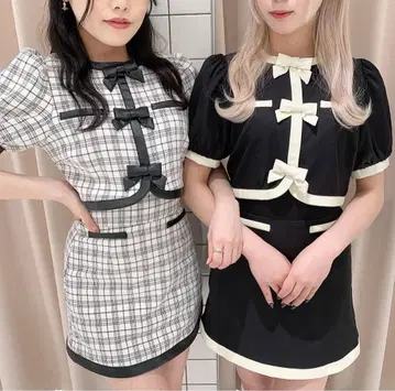 BUBBLES 가죽 트리밍 리본 셋업