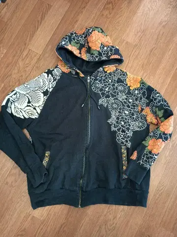 카구라 일본풍 패턴 꽃무늬 자수 풀 집업 후드티 XXL