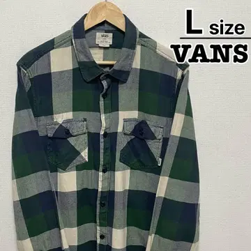 VANS 플란넬 셔츠 L 그린 녹색 블록 체크 패턴 코튼 긴팔 구제 의류