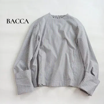 BACCA 스트라이프 패턴 백 개더 블라우스 소매 접이식 긴팔 36