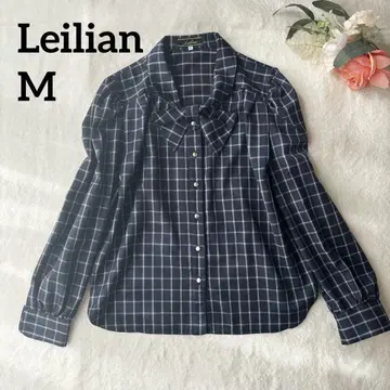 [ 새상품급 ] Leilian 블라우스 체크 무늬 보타이 리본 네이비 M