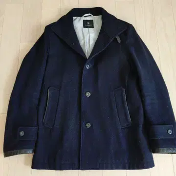 울 더블 브레스트 피 코트 네이비