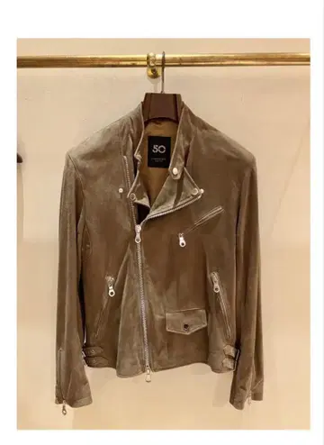 BEAMS CINQANTA 고트 스웨이드 라이더 자켓 스톤 44