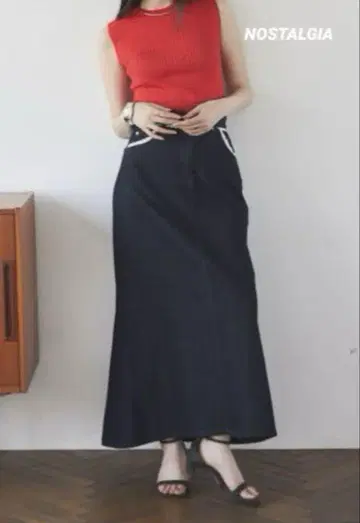 [ NOSTALGIA ] 노스탤지어 레이스 데님 롱 스커트 M 새상품