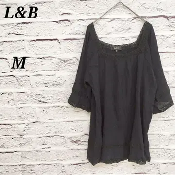 L&B [ M ] 오부 소매 풀오버 블라우스 티셔츠 레이스 스퀘어 넥