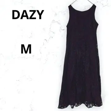 DAZY 원피스 레이스 롱 슬리브리스 민소매 블랙 M