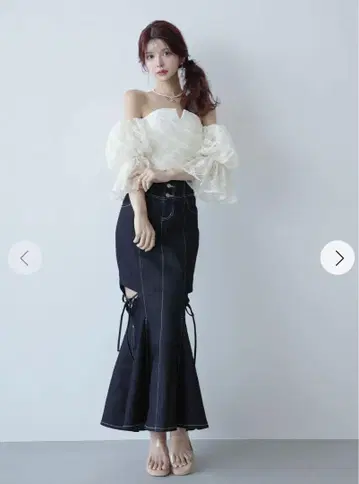 랜디 컷 아웃 머메이드 데님 스커트