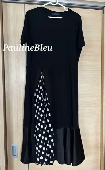 PaulineBleu 폴리느브로 반팔 롱 원피스 도트 무늬 블랙