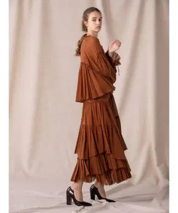 카사플라인 CASA FLINE 코튼 캉캉 스커트 브라운