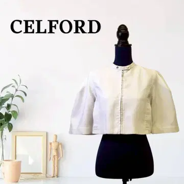 zG197 [ F ] CELFORD 스탠드 카라 크롭 플레어 슬리브