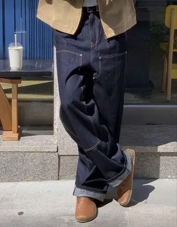 인디고 데님 와이드 레그 팬츠