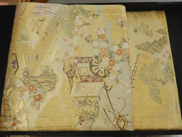 순수 실크 금박 후쿠로 오비 꽃 자동차와 방