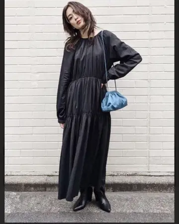 moussy 블랙 GATHER TIERED FLARE 드레스 원피스