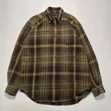 90s 노티카 뱀 플란넬 L 상당 카키 옴브레 체크 자수 6055