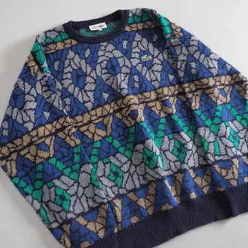 라코스테 니트 스웨터 기하학 패턴 악어 자수 새상품급