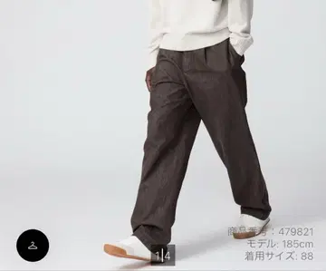 [ 82 ] UNIQLOC 턱 스트레이트 팬츠 데님 38 다크 브라운