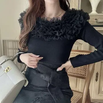 그레일[F] 화려한 엘레강트 매끄러운 터치 튤 프릴 니트탑