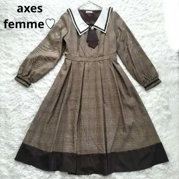 axes femme 브로치 부착 세일러 원피스 세일러 옷깃 체크