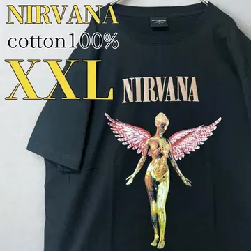 고품질 NIRVANA 락T셔츠 반팔 면100% 천사 새상품 XXL 블랙