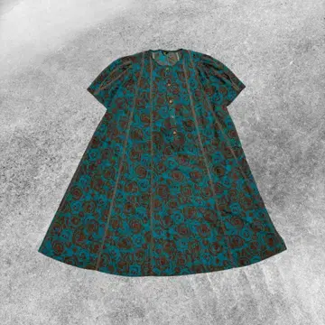 70s vintage 꽃무늬 원피스 터콰이즈 브라운 레트로 모리걸