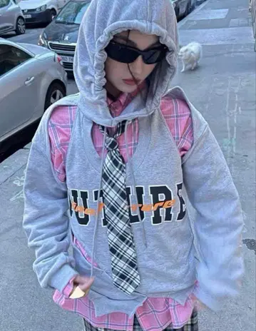 그레이 후드티 여성용 미국 한국 빈티지