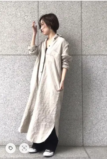 플라주 린넨 롱 셔츠 원피스