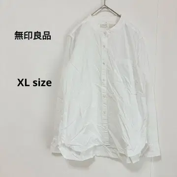 무인양품 MUJI 셔츠 XL 화이트 스탠드 카라 긴팔 면 100%