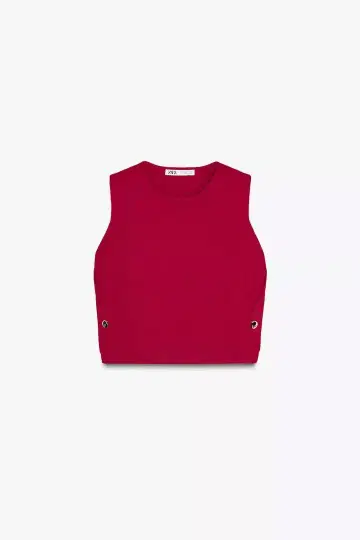 ZARA 사이드 버튼 니트 베스트 탑 빨간색