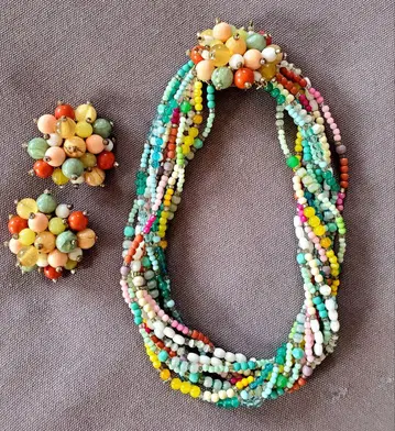 앤티크 비즈 목걸이 귀걸이 세트