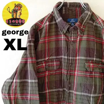 USA 구제 의류 george 플란넬 셔츠 XL 모스그린 브라운 체크