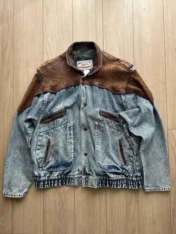 80s logistix / leather denim jacket