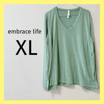 9 embrace life XL 그린 컬러 V넥 긴팔T셔츠 상의