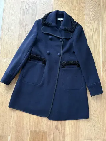 CARVEN 네이비 보아 롱 코트 36