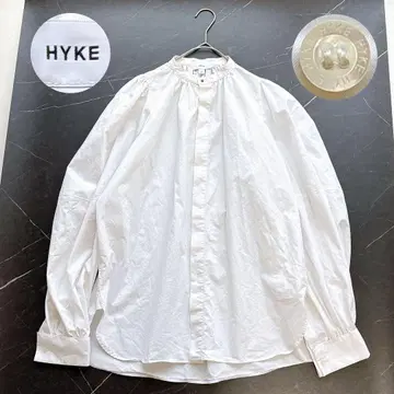 HYKE 하이크 밴드 카라 블라우스 개더 퍼프 슬리브 화이트 사이즈 2