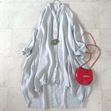 컨디션 최상* 비어즐리 린넨 스키퍼 코쿤 원피스 밴드 카라 루즈핏