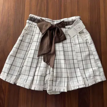 [ axes femme ] 새상품 리본 플리츠 큐롯 체크 무늬 베이지 M