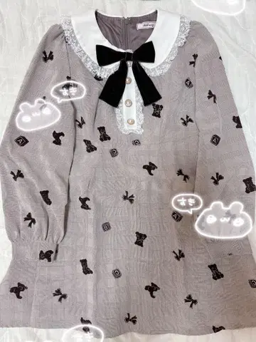 Ank Rouge 테디 플로키 A라인 원피스